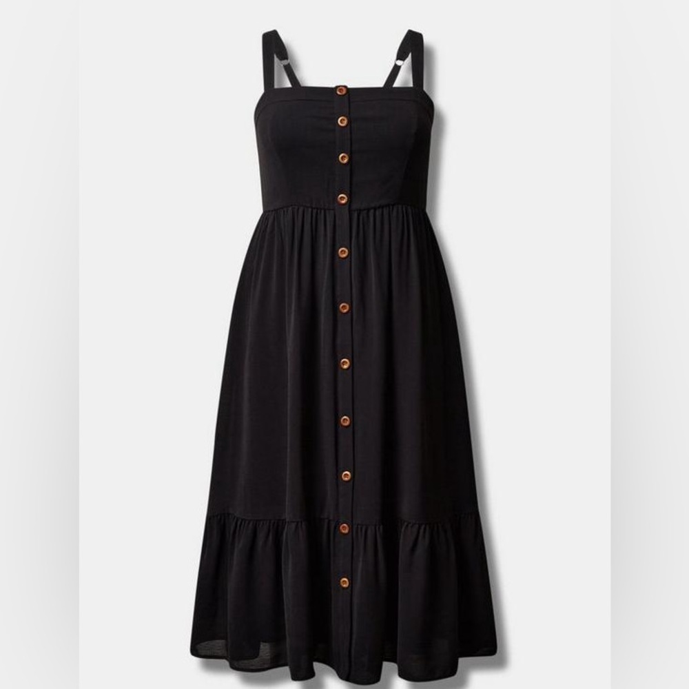 Torrid Black Tea Length Chambray Button Front Dress